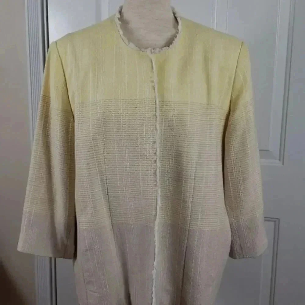 Alfred Dunner Yellow, Beige‎ & White Lined Jacket